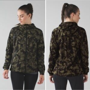 Lululemon Rise‎ And Shine Jacket with Hood Green Black Camo Size 4
